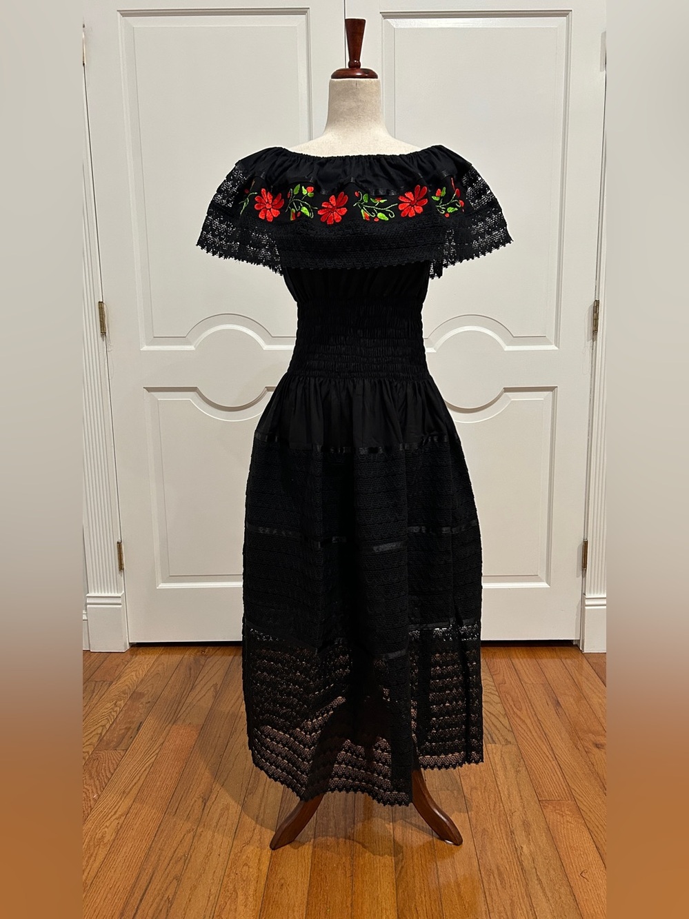 Campesino Mexican hand embroidered dress, made with cotton manta corrugated.